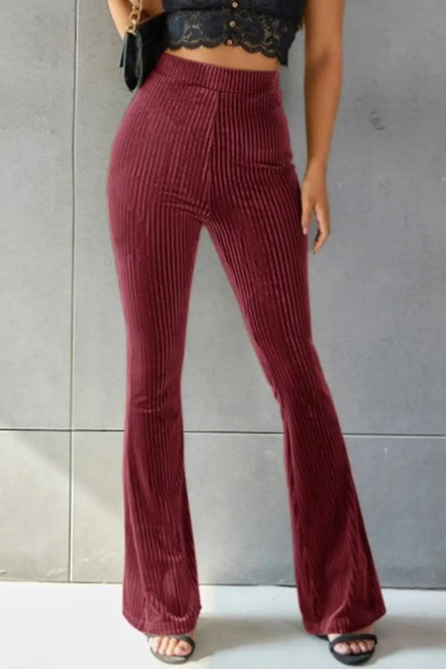 'Ruth' Ribbed High Waist Flare Pants - Celes Fashion